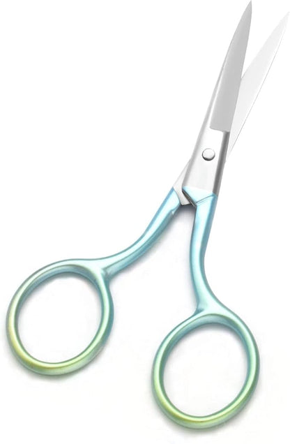 Multicolor Professional Grooming Scissors for Personal Care Facial Hair Removal and Ear Nose Eyebrow Trimming Stainless Steel Fine Straight Tip Scissors 3.9 Inch (Green+Pink)