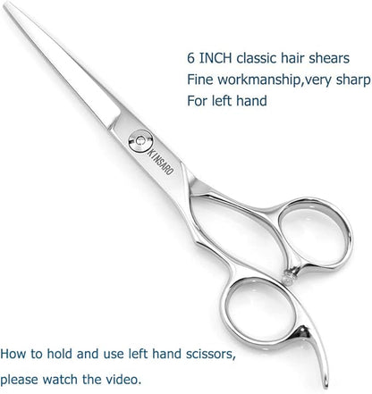 Hair Shears left hand 6 Inch Hair Scissors Left Hand Hair Cutting Scissors Lefty Barber Shears Left Handed KINSARO for Hairdresser Barbershop or Home Use