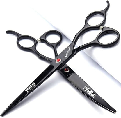 SHARONDS 6/7 Inch Professional 440C Hair Cutting Scissor Salon Hairdressing Thinning Shears Perfect for Barber and Home Use (7 in 3pc)