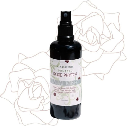 Peak Scents Organic Phyto³ Rose Water Facial Toner Spray - Pure Rosewater for Face, with Acaí and Herbal Extracts - Eco-Friendly and Vegan - Hydrating Rose Water Organic Face Spray (4 oz)