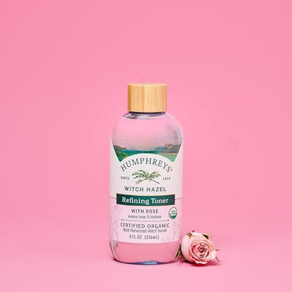 Humphreys Witch Hazel Refining Toner | Wild Harvested Witch Hazel & Rose | USDA Organic | Natural | Soothing & Clarifying | 8 Fl Oz