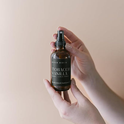 River Birch Luxury Linen and Room Spray - Tobacco Vanilla Home Signature Scent - Room Fragrance Spray - Fragrant Fresh Linen Air Freshener For Bedding - Handmade in Texas - 4 oz Glass Amber Bottle