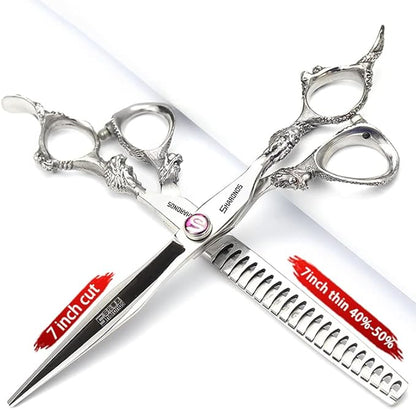 Sharonds 6/7 inch Professional Hair Cutting Scissors Set Hair Cutting Scissors Thinning Teeth Shears Set,Sliver Scissors,Barber,Salon,Hairdressing Scissors Kit,Japanese 440C Scissors (7-inch 4pc)