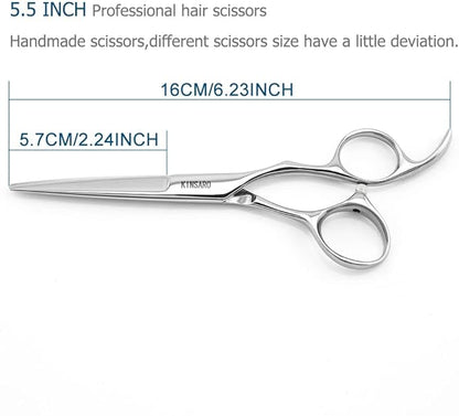 5.5" Professional Hair Scissors Barber Haircut Cutting Scissors Hairdresser 440C Hair Shears Blind Hole Convex Edge KINSARO for Hairdresser Barber or Home Use