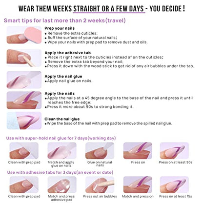 BTArtbox Press On Nails - White French Tip Press on Nails Square, Glue On Nails for Wedding Gift, Supremely Fit & Natural Stick On Nails in 15 Sizes - 30 Fake Nails Kit, Classic French