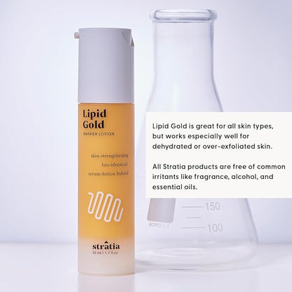 Stratia Lipid Gold Skin-Strengthening Ceramide Moisturizer with Niacinamide, Hydrates & Soothes All Skin Types, 1.7 Fl Oz