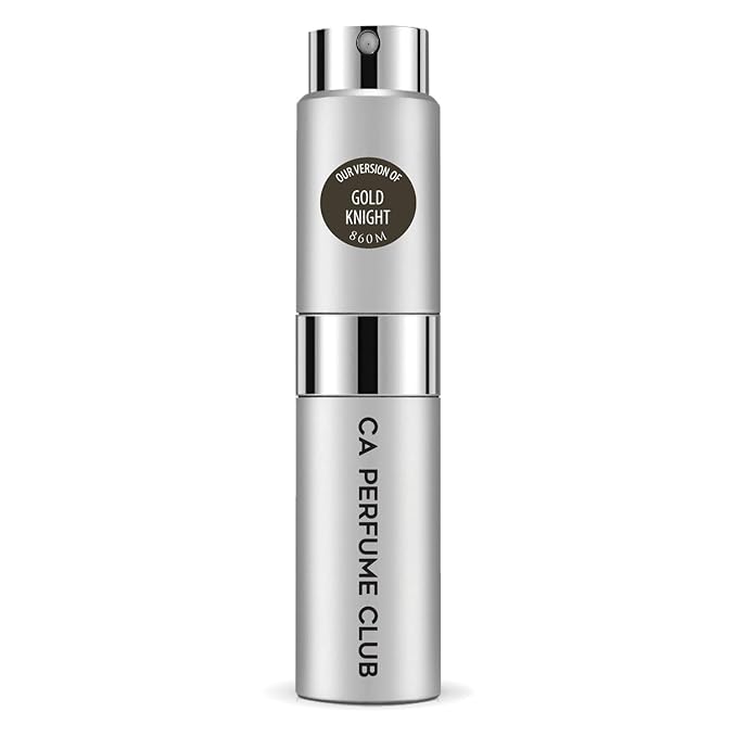 CA Perfume Impression of Gold Knight for Men Amber Woody Scent Long Lasting Cologne for Men Eau De Parfum Travel Size Refillable Atomizer Spray 0.27 Fl Oz 8ml