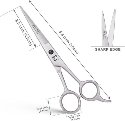 Jimy 6.5" Hair Scissors Professional – Ultra Sharp Razor Edge Stainless-Steel Scissors to Cut Hair – Ergonomic Design Salon Quality Hair Shears for Men, Women & Barbers