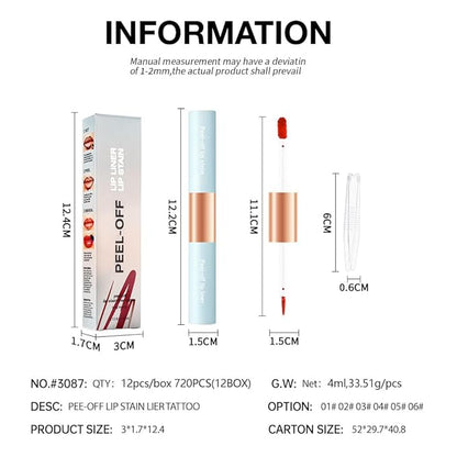 Matte Lip Stain Peel Off Lip Gloss& Lip Liner 2-in-1: One end defines lips with precision liner, the other peels off to reveal long-lasting, waterproof, smudge-proof, transfer-proof matte color.6#