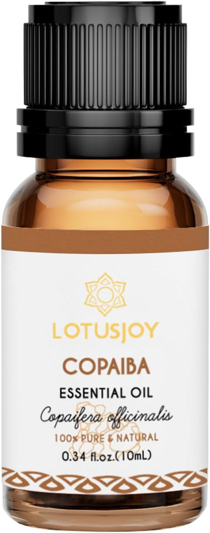 100% Pure Copaiba Essential Oil 0.34 Fl Oz, Therapeutic Grade Copaiba Oil in Amber Glass Bottle with Dropper for Diffuser, Massage, Skin Care & DIY