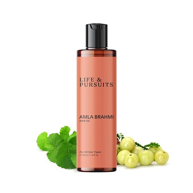 Life & Pursuits Amla Brahmi Oil for Hair and Scalp Nourishment - 3.4 Oz Natural Indian Ayurvedic Blend with Coconut, Castor, Sesame, Triphala, Gotukola for Healthy, Shiny Hair