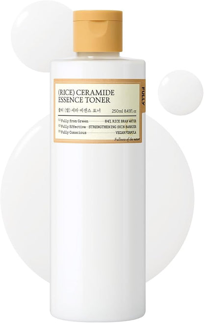 FULLY Rice Ceramide Essence Toner – Milky Korean Toner for Glass Skin, Hydrating Rice Water & Ceramide Formula for Moisture Barrier, Dewy Glow, Fragrance-Free, Vegan & Dermatologist Tested, 8.45 fl.oz