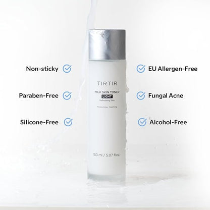 TIRTIR Milk Skin Rice Toner Light | Instant Hydration with 4% Niacinamide, Pantenol, Lightweight, Pore-Tightening, Vegan, Acne-Prone, Oily Skin, Fungal Acne Safe, Korean Skin Care, 5.07 Fl Oz