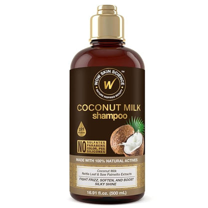 WOW Skin Science Coconut Oil Milk Shampoo - Hair Growth, Hydrating and Curl-Defining Formula for Curly, Wavy Hair for Men & Women - No Sulfates, No Parabens