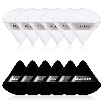 BLAAROOM 12 Pcs Velour Powder Puff Face Makeup Triangle Powder Puffs Face Exquisite Makeup Eyes and Corners Contouring for Loose Powder Wet Dry Cosmetic Foundation Sponge Makeup Tool