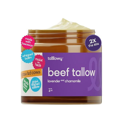 100% Grass-Fed Beef Tallow Balm for Skin – Non-Toxic Whipped Moisturizer for Face & Body – Soothes Dry, Sensitive Skin & Eczema – Lavender Chamomile (4 oz)