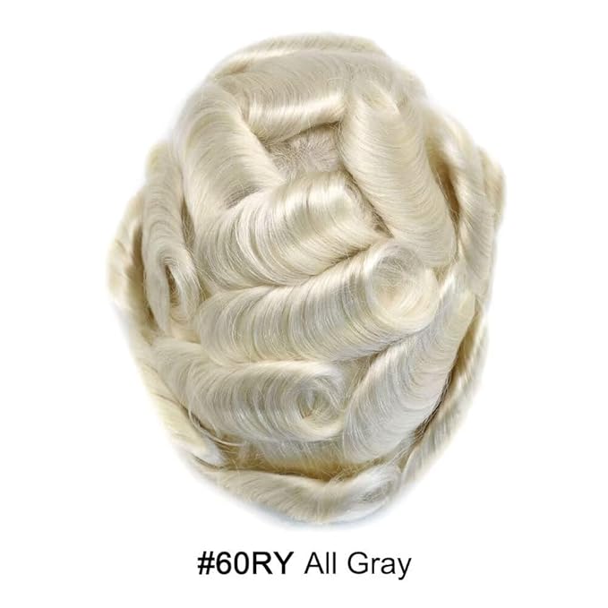 FACE MIRACLE Toupee for Men French Lace Hairpiece Human Hair Replacement System Skin PU Mens Toupee Hair Wigs for Man V-Looped Front Hair Prosthesis 6"X8" #60RY