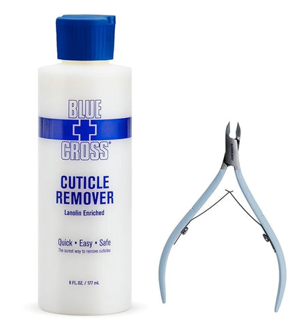 Blue Cross Professional Nail + Cuticle Care 2 Pack Bundle, Liquid Cuticle Remover + Softener & Cuticle Nippers, Cutter & Trimmer for Fingernails and Toenails