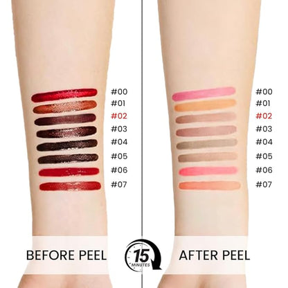 Matte Liquid Lip Stain Peel Off Lip liner Tattoo, Brown Matte Peel Off Lip Stain, Long Lasting Waterproof Lipstick Lip Gloss Stain, Transfer-proof for All Skin Types, 0.12 fl oz 02#