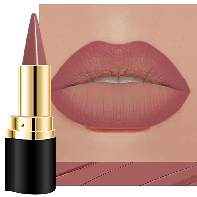 evpct Dusty Rose Gradient Matte Lipstick Lip Liner Crayon Combo Pencil Set for Women Long Lasting Waterproof, Rose Pink Matte Cream Lip Liner and Lipstick Combo Makeup, Flawless Gradual Ombre Effect