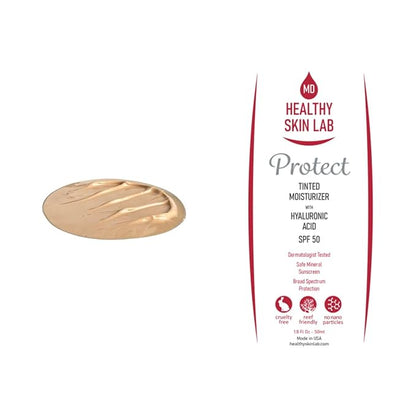Healthy Skin Lab Protect Tinted Moisturizer & Mineral Sunscreen SPF 50, Anti-Aging, Lightweight Makeup With Broad Spectrum UV Protection + Hyaluronic Acid, Dermatologist-Tested, All Skin Types, 1.8 oz