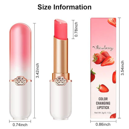 BINGBRUSH Peach Color Changing Lipstick,Moisturizer Long Lasting Lip Care Lip Balm Magic Lip Gloss Lip Tint Stain Gloss Set for Women (1pc Strawberry)