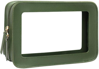 Clear Makeup Bag, Green Travel Makeup Pouch Toiletry Bag for Women Waterproof Small Cosmetic Bag Case Small Make Up Bag with Zipper Car Organizer Car Essentials for Women Men