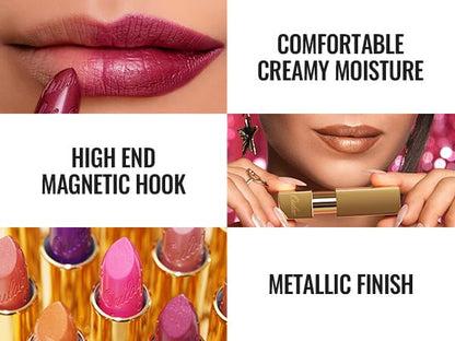 Oulac Metallic Orange & Coral Pink Lipstick Set - 2PCS Vegan Lightweight Hydrating Formula with High Impact Lip Color for Full Coverage Lip Makeup, Christmas Gifts for Women, 05+25