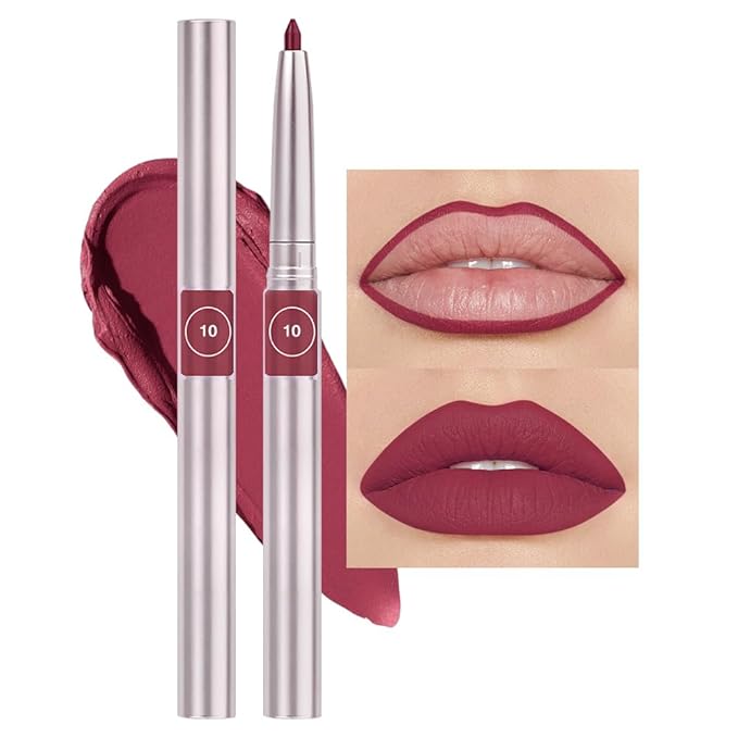 Retractable Lipliner Pencil Waterproof Makeup for Lip Liner and Eye Liner, Smooth and Creamy, Long Lasting Matte Finish, Vegan Beauty, Matte Velvet Pigmented Lip Liner(10#Purple Red, 1)