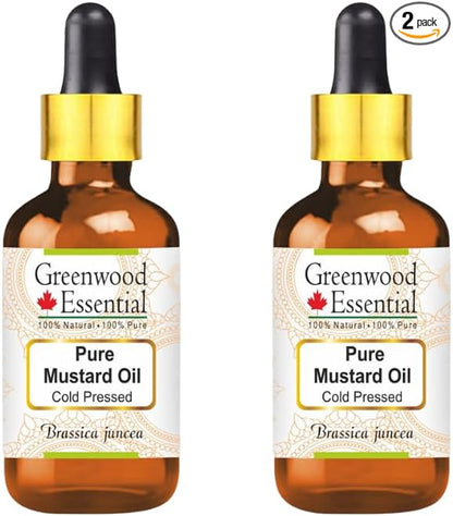 Greenwood Essential Pure Mustard Oil (Brassica juncea) with Two Glass Droppers Cold Pressed (Pack of Two) 10ml X 2 (0.66 oz)