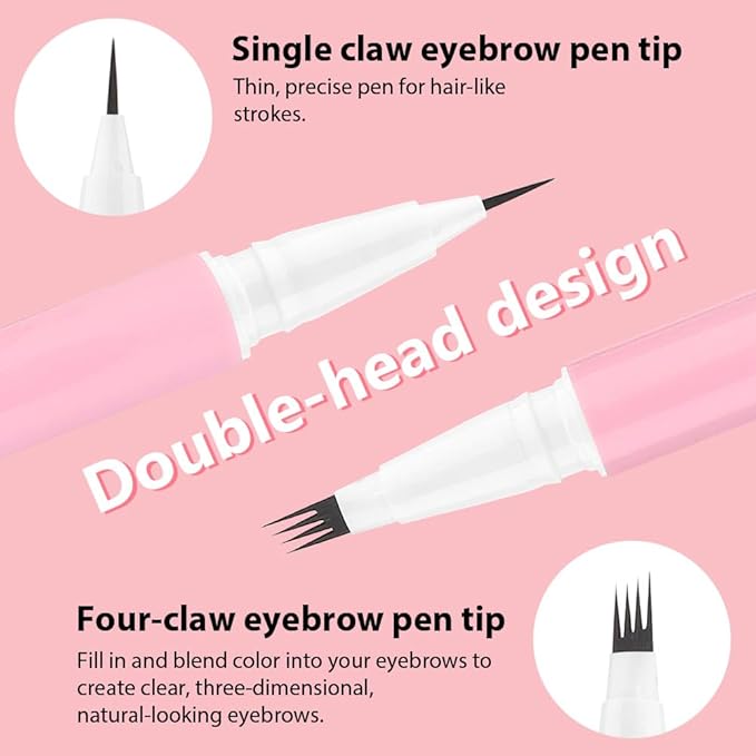 evpct 1Pcs Midium Brown Magic Microblading Dual-Ended Eyebrow Contouring Pen Brow Pencil, with 4 Brush Micro-Fork-Tips Applicator and Precise Brush-Tip Hair Like Stroke, Dual-ended Eyebrow Brush