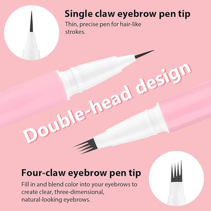 evpct 1Pcs Midium Brown Magic Microblading Dual-Ended Eyebrow Contouring Pen Brow Pencil, with 4 Brush Micro-Fork-Tips Applicator and Precise Brush-Tip Hair Like Stroke, Dual-ended Eyebrow Brush