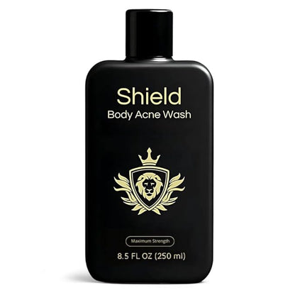 Shield Maximum Strength Body Wash for Back, Chest & Shoulders - Men's 10% Benzoyl Peroxide Body Wash, Clears Breakouts & Acne Scars – Unscented with Niacinamide, Glycolic Acid & Ceramides, 8.5 oz