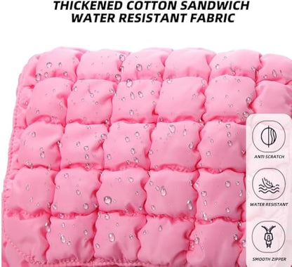 Puffy Quilted Makeup Bag Small Puffer Bag Cosmetic Bags Travel Toiletry Purse for Women, Cute Organizer Pouch, Pink