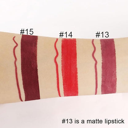 2-in-1 Deep Red Lip Liner & Lipstick Set Kit for Women, Matte Lips Kit with Lip Liner Lip Stains Long Lasting Waterproof 24 Hour Lipstick and Lip Liners Combo Lipliners Pencil Set 15