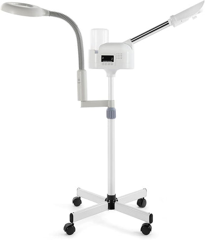 Professional Facial Steamer 2 in1 Steamer for Face 5X LED Magnifying Lamp Facial Steamer for Esthetician Beauty Face Equipment Use at Home or Salon（White）