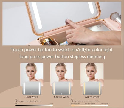 Makeup Case with LED Lighted Mirror, 11.5''x 8.7'' Portable Travel Makeup Organizer, Toiletry Storage Makeup Bag Gift for Lady, DIY Dividers Makeup Box with 5X Magnifying Mirror (Black)