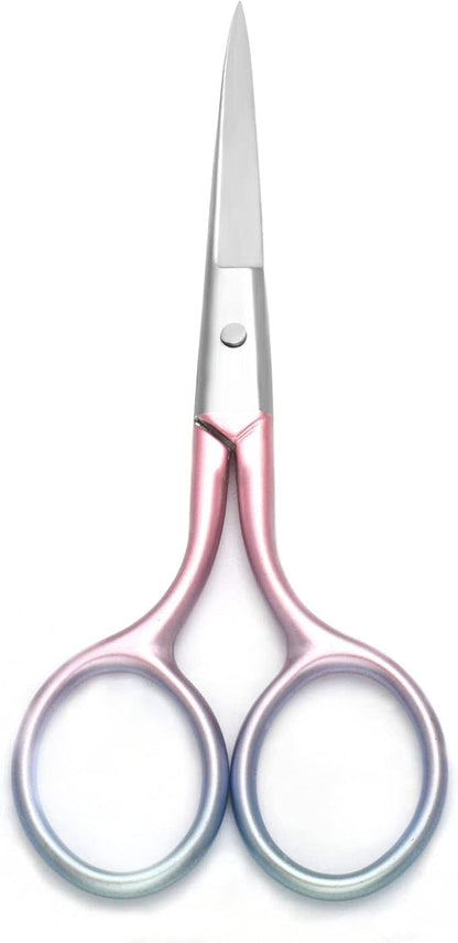 Multicolor Professional Grooming Scissors for Personal Care Facial Hair Removal and Ear Nose Eyebrow Trimming Stainless Steel Fine Straight Tip Scissors 3.9 Inch (Green+Pink)