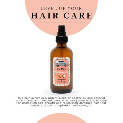 Vanman - Protection Oil Hair Serum For Hair Growth - Infused with Castor, Jojoba, Almond, Olive, Emu, Coconut Oil - Fragrance-Free Hair Growth Serum - Hair Serum For Dry Hair & Frizzy Hair - 1.1 Ounce