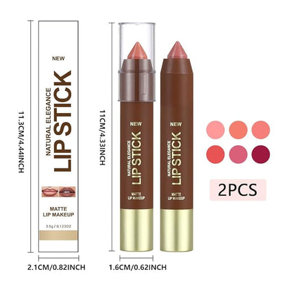 2Pcs Matte Lipstick Crayon Set for Women, Coral Pink Nude Pink 24 Hour Lipstick Lip Liner Pencil, Neutral Lip Stick Lipliner Long Lasting Waterproof Smudge Proof, Vegan & Cruelty-Free, 02+03