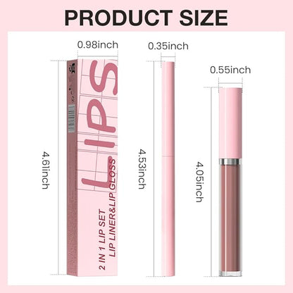 AMY'S DIARY 2pcs Matte Dark Red Lip Liner & Lipstick&Shiny Clear Lip Oil Makeup Set, Liquid Lipstick 24H and Lip Liner Set Matt Liquid Lips Make Up Waterproof Long Lasting (01#, 2 Pcs Set)