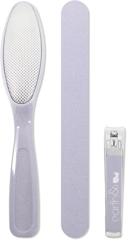 Earth & I -3 pc Manicure Pedicure Set: Large Nail Clipper, Callus Remover & Contour File, Stainless Steel Nail & Foot Care Kit for Men & Women, at Home Mani-Pedi Kit, Travel-Friendly Nail Care (Pink)