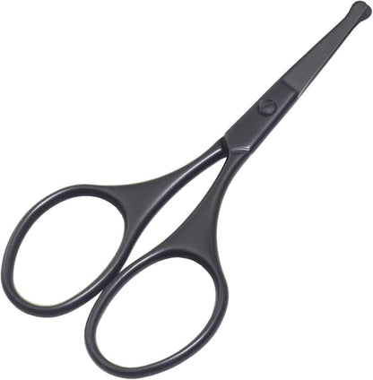 Multicolor Professional Grooming Scissors for Personal Care Facial Hair Removal and Ear Nose Eyebrow Trimming Stainless Steel Fine Straight Tip Scissors 3.9 Inch (Black Safety Head D)