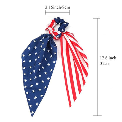 4th of July Hair Ties for Women Girls Independence Day American Flag Hair Scrunchies Red White and Blue Star Patriotic Hair Tie Memorial Day Ribbon Hair Bows