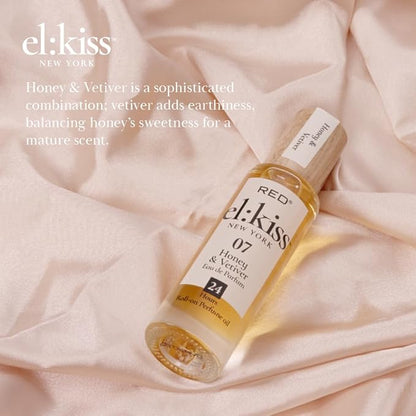 EL:KISS Roll On Perfume, Honey & Vetiver Eau de Parfum 12mL (.40 Fl Oz), Hydrating & Long-Lasting, Alcohol-Free & Mineral Oil-Free, Infused with Jojoba, Argan & Coconut Oil