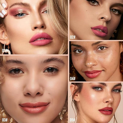 Matte Lip Stain – High Pigment Non-Transfer Matte Liquid Lipstick, Long-Lasting Waterproof Smudge-Proof Lip Color, Lightweight Comfortable Velvet Finish Lip Tint 02#（5PCS）