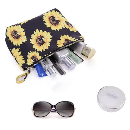 Cosmetic Bag for Women Make up Storage Pouch Case Portable Zipper Travel Accessories Organizer for Toiletry Water Repellent, Sunflower