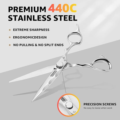 Professional Hair Cutting Shears -SUS440C Stainless Steel Barber Scissors with Ergonomic Handle,Ultra Sharp Blades for Salon (Modern, 6.0)