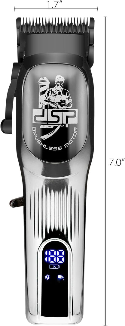 DSP Professional Hair Clipper for Men, Brushless Motor with 4CR DLC+Ceramic Blade, Rechargeable Cordless Hair Cutting Kit- Gift for Men (Silver)