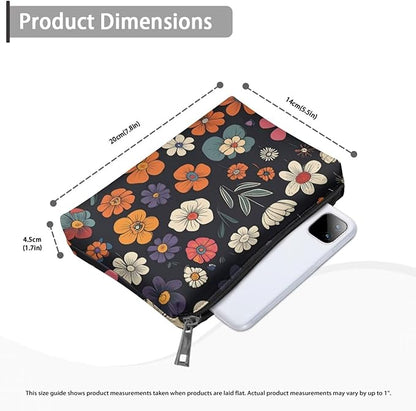 COEQINE Leather Cosmetic Purses for Women Large Capacity Floral Makeup Travel Bag With Zipper Portable Soft Pu Cosmetic Purse for Women Casual formal Wedding Handbag Cosmetic Travel Storage Bag